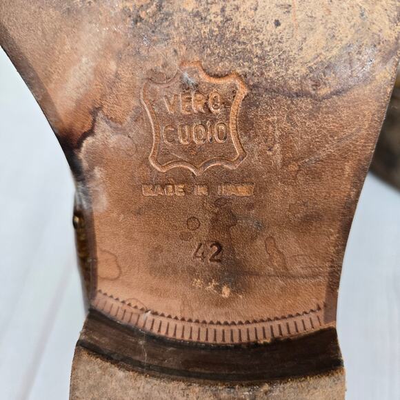 Vintage Patent Ostrich Skin Boots Brown Bronze 42 / 10-10.5 - Picture 7 of 10